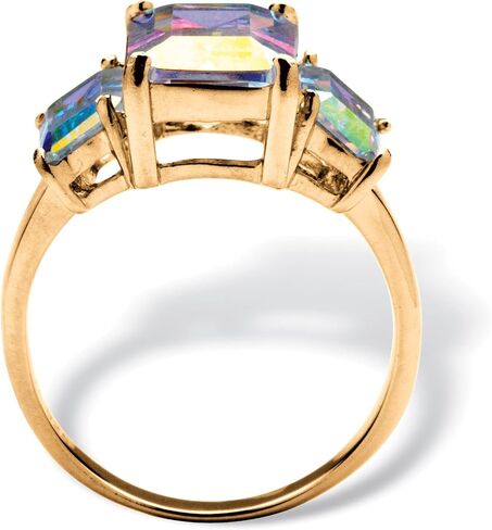 Palm Beach Jewelry PalmBeach Yellow Gold-plated Emerald Cut Aurora Borealis Cubic Zirconia 3-Stone Ring Sizes 6-10 in Kuwait