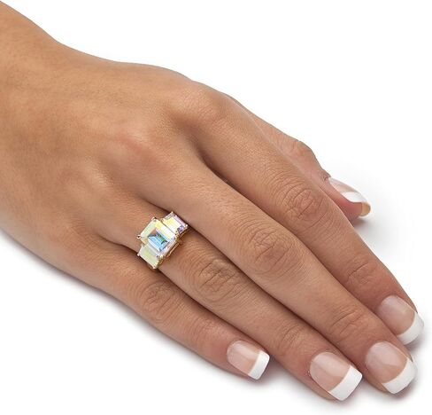 Palm Beach Jewelry PalmBeach Yellow Gold-plated Emerald Cut Aurora Borealis Cubic Zirconia 3-Stone Ring Sizes 6-10 in Kuwait