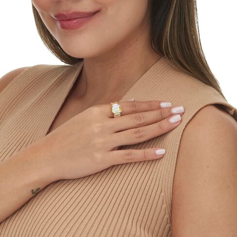 Palm Beach Jewelry PalmBeach Yellow Gold-plated Emerald Cut Aurora Borealis Cubic Zirconia 3-Stone Ring Sizes 6-10 in Kuwait