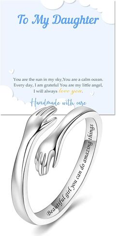 Sterling Silver Hug Rings for Women Adjustable Ring Hope Love Heaven Promise Friendship Rings Jewelry Birthday Valentines Gifts for Daughter Granddaughter Mom Wife Sister Teen Best Friend in Saudi Arabia