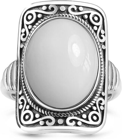 Big Oval Stone Ring,Rectangle Square Vintage Retro Sterling Silver Natural Crystal Quartz Gemstone Boho Bohemian Statement Ring Jewelry for Women Her in Saudi Arabia