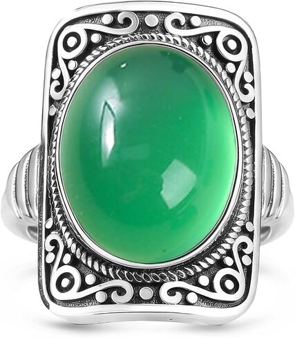 Big Oval Stone Ring,Rectangle Square Vintage Retro Sterling Silver Natural Crystal Quartz Gemstone Boho Bohemian Statement Ring Jewelry for Women Her in Saudi Arabia