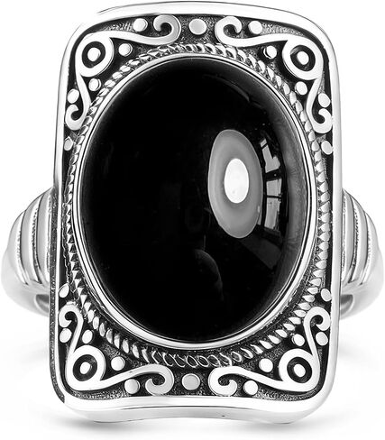 Big Oval Stone Ring,Rectangle Square Vintage Retro Sterling Silver Natural Crystal Quartz Gemstone Boho Bohemian Statement Ring Jewelry for Women Her in Saudi Arabia