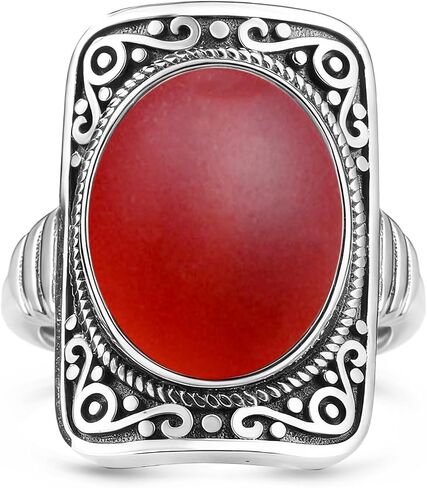 Big Oval Stone Ring,Rectangle Square Vintage Retro Sterling Silver Natural Crystal Quartz Gemstone Boho Bohemian Statement Ring Jewelry for Women Her in Saudi Arabia