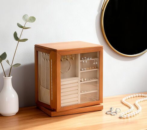 Clasin Home 5 Layer Jewelry Box 360 Rotating, Large Jewelry Organizer for Women with Glass Window for Ring Earrings Necklace Bracelet, Durable Solid Wooden Jewellery Box Vintage Style for Gifts in Saudi Arabia