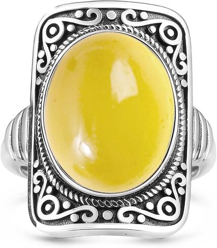 Big Oval Stone Ring,Rectangle Square Vintage Retro Sterling Silver Natural Crystal Quartz Gemstone Boho Bohemian Statement Ring Jewelry for Women Her in Saudi Arabia
