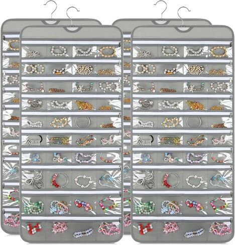 2 Pack Hanging Jewelry Organizer with 80 Zippered Pockets, Dual-Sided Dustproof Foldable for Travel, Accessories Organizer for Holding Jewelries, Earring Organizers and Storage in Saudi Arabia