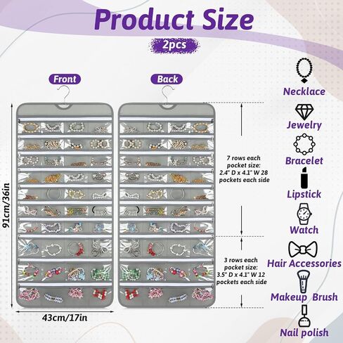2 Pack Hanging Jewelry Organizer with 80 Zippered Pockets, Dual-Sided Dustproof Foldable for Travel, Accessories Organizer for Holding Jewelries, Earring Organizers and Storage in Saudi Arabia
