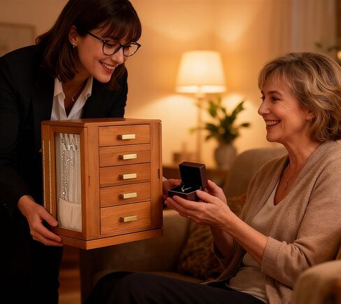 Clasin Home 5 Layer Jewelry Box 360 Rotating, Large Jewelry Organizer for Women with Glass Window for Ring Earrings Necklace Bracelet, Durable Solid Wooden Jewellery Box Vintage Style for Gifts in Saudi Arabia