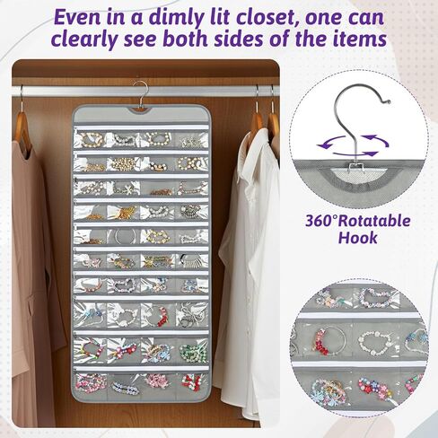 2 Pack Hanging Jewelry Organizer with 80 Zippered Pockets, Dual-Sided Dustproof Foldable for Travel, Accessories Organizer for Holding Jewelries, Earring Organizers and Storage in Saudi Arabia