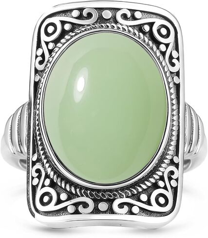 Big Oval Stone Ring,Rectangle Square Vintage Retro Sterling Silver Natural Crystal Quartz Gemstone Boho Bohemian Statement Ring Jewelry for Women Her in Saudi Arabia