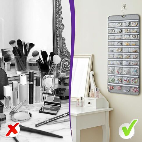 2 Pack Hanging Jewelry Organizer with 80 Zippered Pockets, Dual-Sided Dustproof Foldable for Travel, Accessories Organizer for Holding Jewelries, Earring Organizers and Storage in Saudi Arabia