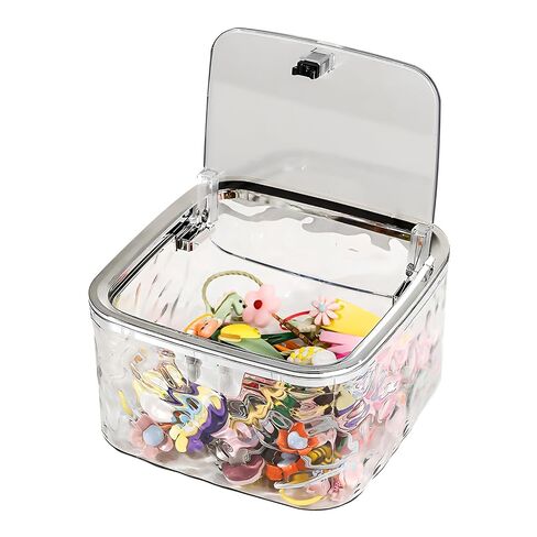 Chic Transparent Hair Accessory Organizer,Portable Flip-Top Hair Tie Organizer,Vanity Container (Transparent,M) in Kuwait