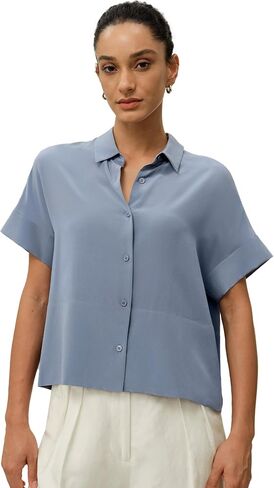 LilySilk 100% Silk Shirts for Women Short Sleeve Silk Tops Summer Button Down Casual Loose T-Shirt in Kuwait