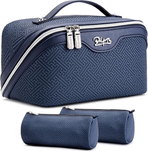 BOYATU Travel Makeup Bags for Women: Vintage Roman Column Texture Large Capacity Cosmetic Bag - Each Journey, Quiet Luxury Serenity - 3 Pcs Set Organizer Toiletry Purse 50% Extra Storage(Indigo) in Saudi Arabia