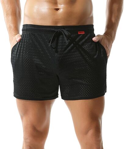 Mens Boxer Shorts Rainbow Stripe Mesh Swim Trunks Breathable with Pockets for Swimming in Saudi Arabia