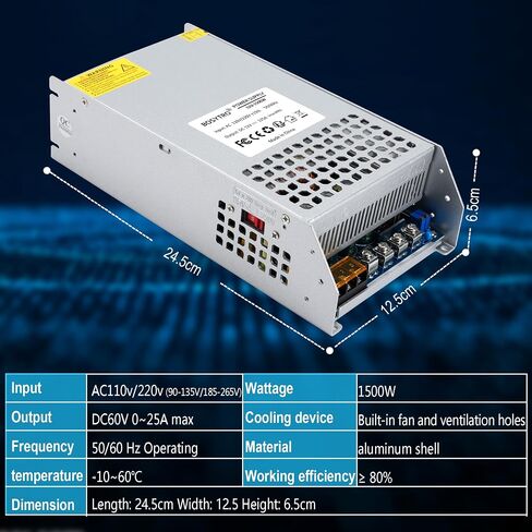 12V 125A 1500W DC Switching Power Supply Adapter PSU AC 110V / 220V-DC 12V Transformer Adapter, for 3D Printer,CCTV Camera Security System, Computer Project of Industrial Power Supplies in Saudi Arabia