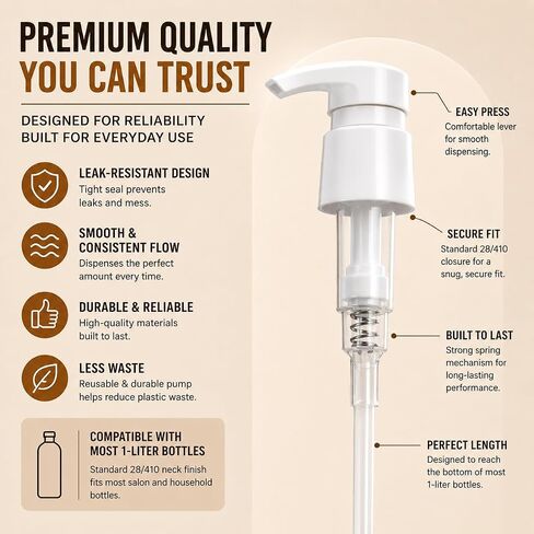 Universal Shampoo Conditioner Pump (2-Pack) – White Replacement Dispenser for 1 Liter / 33.8 oz Bottles, Locking Pump Top, Salon Professional Use by The Kombucaha Company in Saudi Arabia