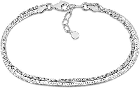 Abbie and Cleo Italian 925 Sterling Silver Multi-Strand Bracelet - for Women - 4.5mm - Available in Sterling Silver or Yellow Gold Flash Plated Sterling Silver - Dual-Chain Design (Herringbone and Rope) - 7.5 inch + 1 inch Extension in Saudi Arabia