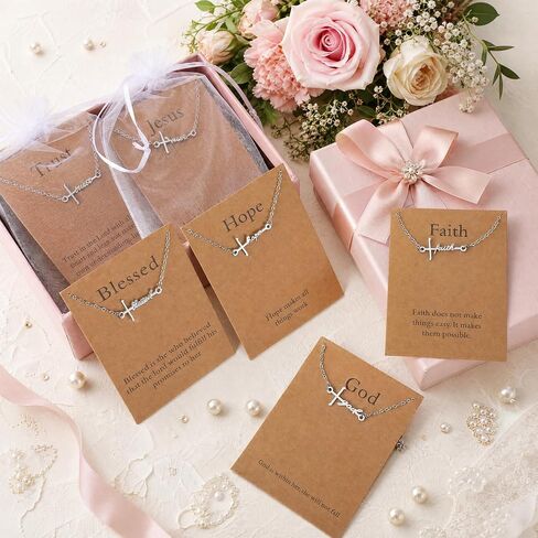 12PCS Elegant Stainless Steel Cross Bracelet for Women, Religious Christian Gifts Bulk for Church, Inspirational Faith Bracelet Set with Bible Verse Cards for Mother's Day Easter in Saudi Arabia