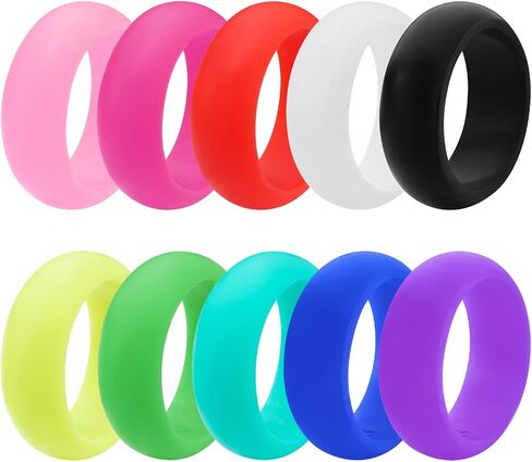 10 Pack Colorful Silicone Rings for Her, 8mm Wide Rubber Wedding Bands Women Bright Colors Hypoallergenic Thumb Ring US Size 5-12 in Saudi Arabia