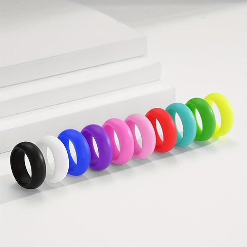 10 Pack Colorful Silicone Rings for Her, 8mm Wide Rubber Wedding Bands Women Bright Colors Hypoallergenic Thumb Ring US Size 5-12 in Saudi Arabia