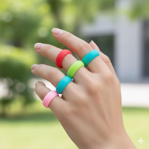 10 Pack Colorful Silicone Rings for Her, 8mm Wide Rubber Wedding Bands Women Bright Colors Hypoallergenic Thumb Ring US Size 5-12 in Saudi Arabia