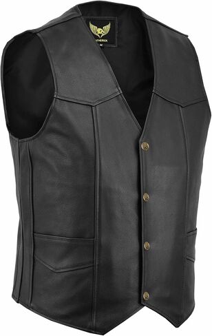 Leatherick Men's Real Leather Waistcoat Vest Black - Biker Style Casual Fashion in Saudi Arabia