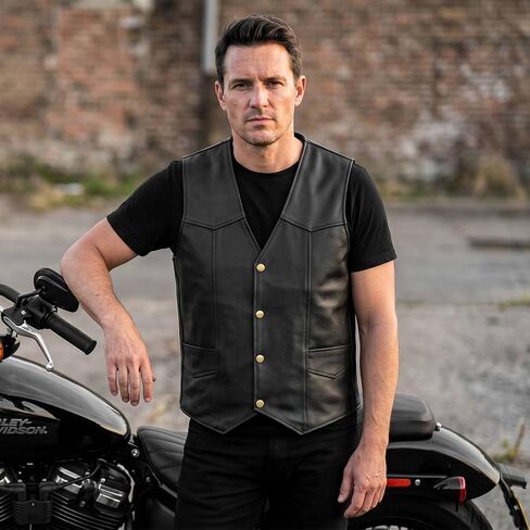 Leatherick Men's Real Leather Waistcoat Vest Black - Biker Style Casual Fashion in Saudi Arabia