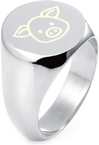Sterling Silver Pig Icon Round Flat Top Polished Ring in Saudi Arabia