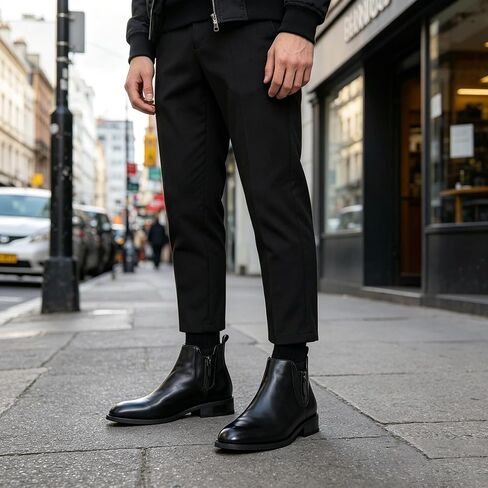 Men'S Chelsea Boots With Side Zipper Low Chunky Heel Business Dress Boots Formal Wedding Causal Work Ankle Boots in Kuwait