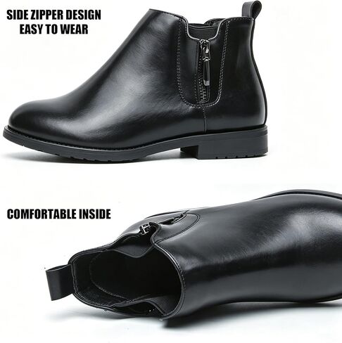 Men'S Chelsea Boots With Side Zipper Low Chunky Heel Business Dress Boots Formal Wedding Causal Work Ankle Boots in Kuwait