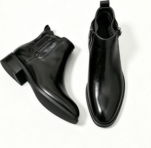 Men'S Chelsea Boots With Side Zipper Low Chunky Heel Business Dress Boots Formal Wedding Causal Work Ankle Boots in Kuwait