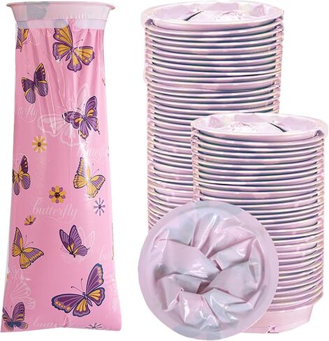 50 Pcs Kids Vomit Bag Disposable Emesis Bags, Butterfly Puke Bucket Disposable for Car, Leak Proof Self Sealing Portable Barf Bags for Motion Car, Air, Sea, Sickness Nausea Travel in Saudi Arabia