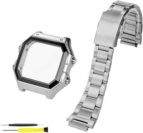 Stainless Steel Metal Watch Band Case for AE1200 AE1300 Watch | Royale Mod Replacement Shell | Retro Digital Watch Upgrade | DIY,Black case-Band F-for AE1200 1300 in Saudi Arabia