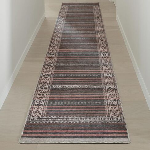 Vibe Stripe 2’6" x 10’ Runner Rug – Sand, Charcoal & Clay Heritage Flatweave, Low-Pile – Easy Clean Runner Rug – Perfect for Hallway, Kitchen, Entryway – Pet & Kid Friendly in Saudi Arabia