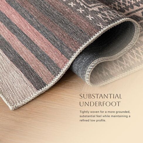 Vibe Stripe 2’6" x 10’ Runner Rug – Sand, Charcoal & Clay Heritage Flatweave, Low-Pile – Easy Clean Runner Rug – Perfect for Hallway, Kitchen, Entryway – Pet & Kid Friendly in Saudi Arabia