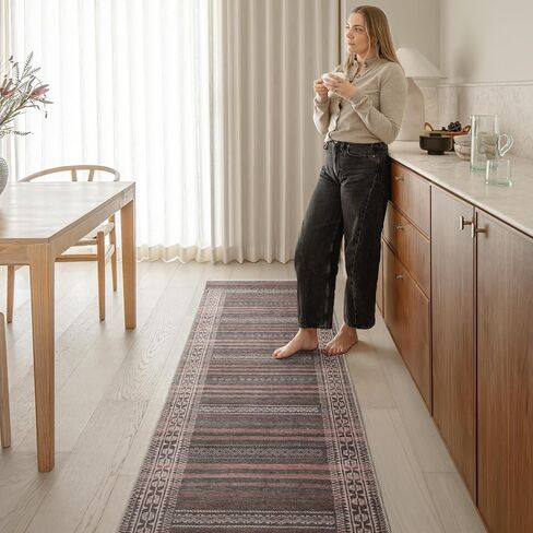 Vibe Stripe 2’6" x 10’ Runner Rug – Sand, Charcoal & Clay Heritage Flatweave, Low-Pile – Easy Clean Runner Rug – Perfect for Hallway, Kitchen, Entryway – Pet & Kid Friendly in Saudi Arabia