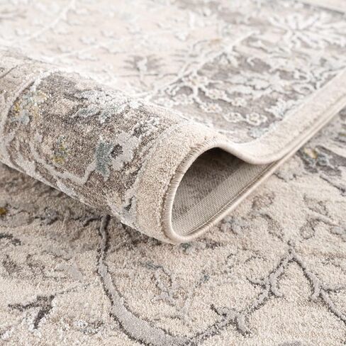 BoutiqueRugs Ivory Oriental Traditional 10ft Runner Rug Taupe Off White Dusty Sage Deep Teal Olive Light Gray Mustard Aviva Hallway Kitchen Corridor Stairway Laundry Room 2'7" x 10' Stain Resistant in Saudi Arabia