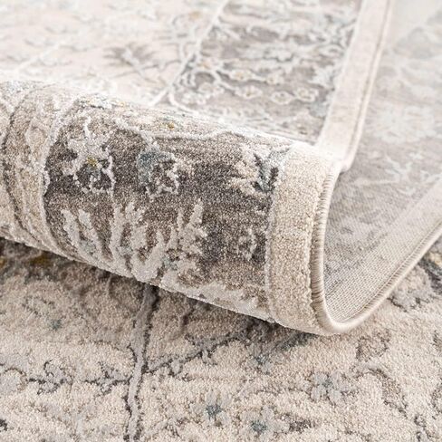 BoutiqueRugs Ivory Oriental Traditional 10ft Runner Rug Taupe Off White Dusty Sage Deep Teal Olive Light Gray Mustard Aviva Hallway Kitchen Corridor Stairway Laundry Room 2'7" x 10' Stain Resistant in Saudi Arabia