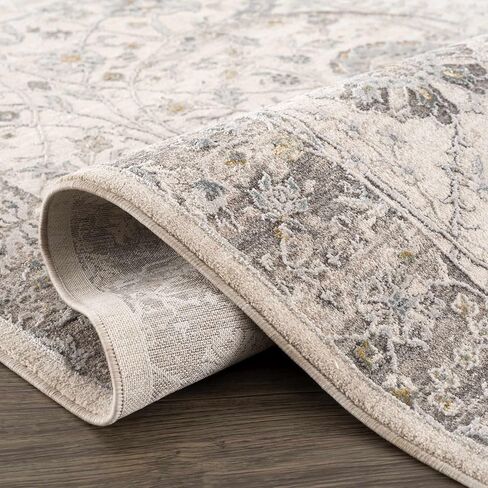 BoutiqueRugs Ivory Oriental Traditional 10ft Runner Rug Taupe Off White Dusty Sage Deep Teal Olive Light Gray Mustard Aviva Hallway Kitchen Corridor Stairway Laundry Room 2'7" x 10' Stain Resistant in Saudi Arabia