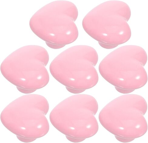 SOLUSTRE 8pcs Heart Shape Ceramic Drawer Knobs for Room, Pink Dresser Pull Handles for Nursery Furniture, Decorative Cabinet Cupboard Hardware in Kuwait