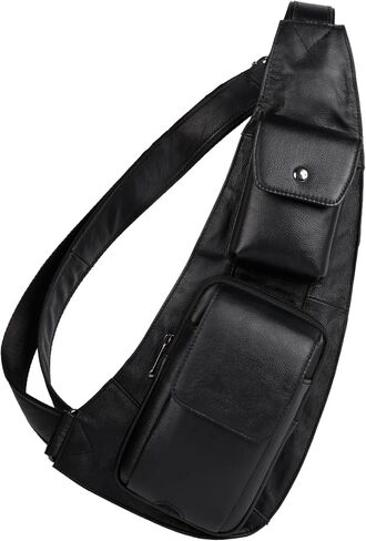 Genuine Leather Sling Bag for Men - Crossbody Shoulder Chest Pack - Travel Crossbody Bag Man Purse (Brown) in Kuwait