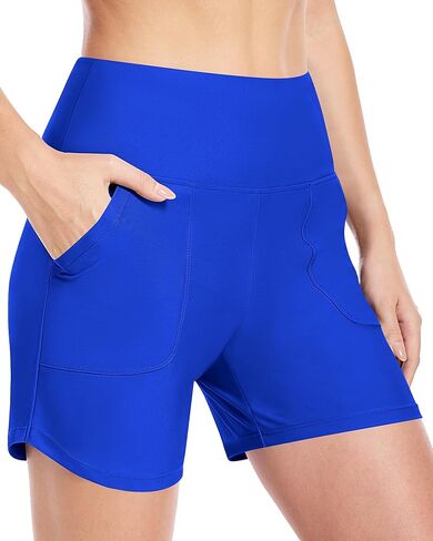 Moozava Women's 3"/5"/7"/9" Swim Board Shorts High Waisted Quick Dry Beach Swimsuit Bottoms Bathing Suit with Liner Pockets in Saudi Arabia