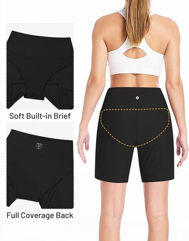 Moozava Women's 3"/5"/7"/9" Swim Board Shorts High Waisted Quick Dry Beach Swimsuit Bottoms Bathing Suit with Liner Pockets in Saudi Arabia