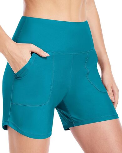 Moozava Women's 3"/5"/7"/9" Swim Board Shorts High Waisted Quick Dry Beach Swimsuit Bottoms Bathing Suit with Liner Pockets in Saudi Arabia