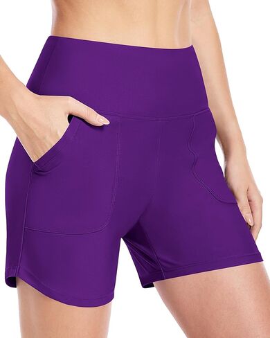 Moozava Women's 3"/5"/7"/9" Swim Board Shorts High Waisted Quick Dry Beach Swimsuit Bottoms Bathing Suit with Liner Pockets in Saudi Arabia