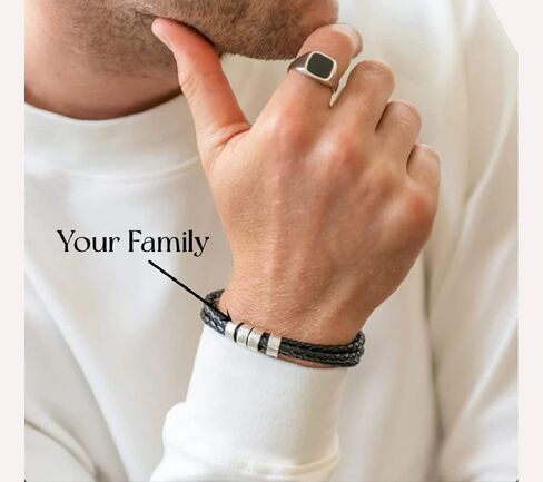 TAONE Personalized Mens Leather Bracelet, Family Name Bracelet,Custom Engraved Name Bracelet, Sterling Silver Beads Bracelet, Fathers Day Gift Lover Gifts in Saudi Arabia