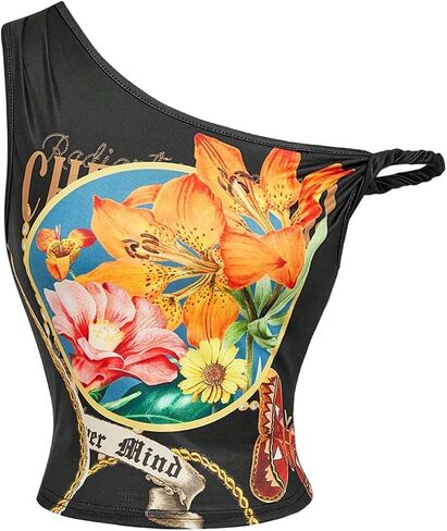 SOLY HUX Women's Y2k Off The Shoulder Tops Vintage Floral Sleeveless Going Out Crop Tank Top Tropical Vacation Outfits in Saudi Arabia