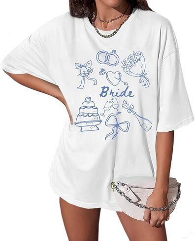 Bride Shirt Bachelorette Bridesmaid Brida Party Shirts Oversized Mrs Engaged Wedding Tshirts Graphic Tees Casual Tops in Saudi Arabia